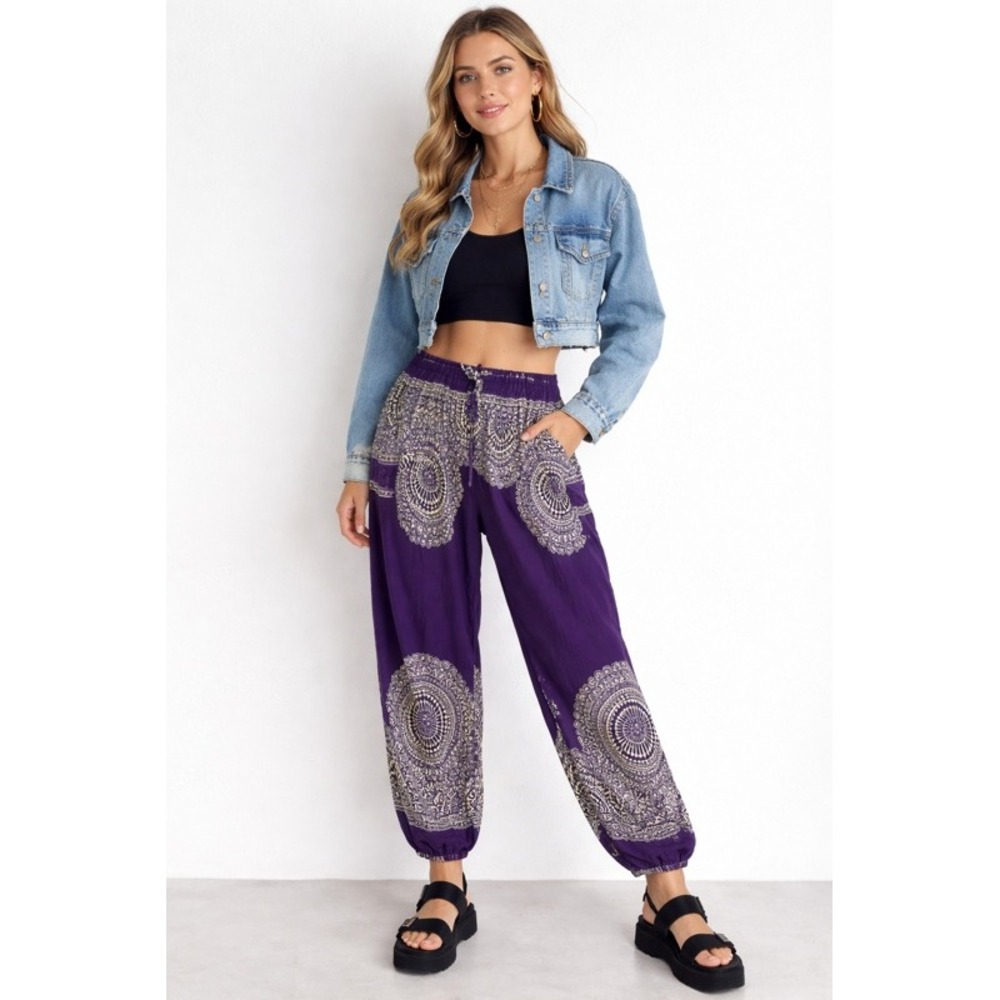 Gypsy Rose Purple Mandala Harem‎ Pants Boho Festival Joggers